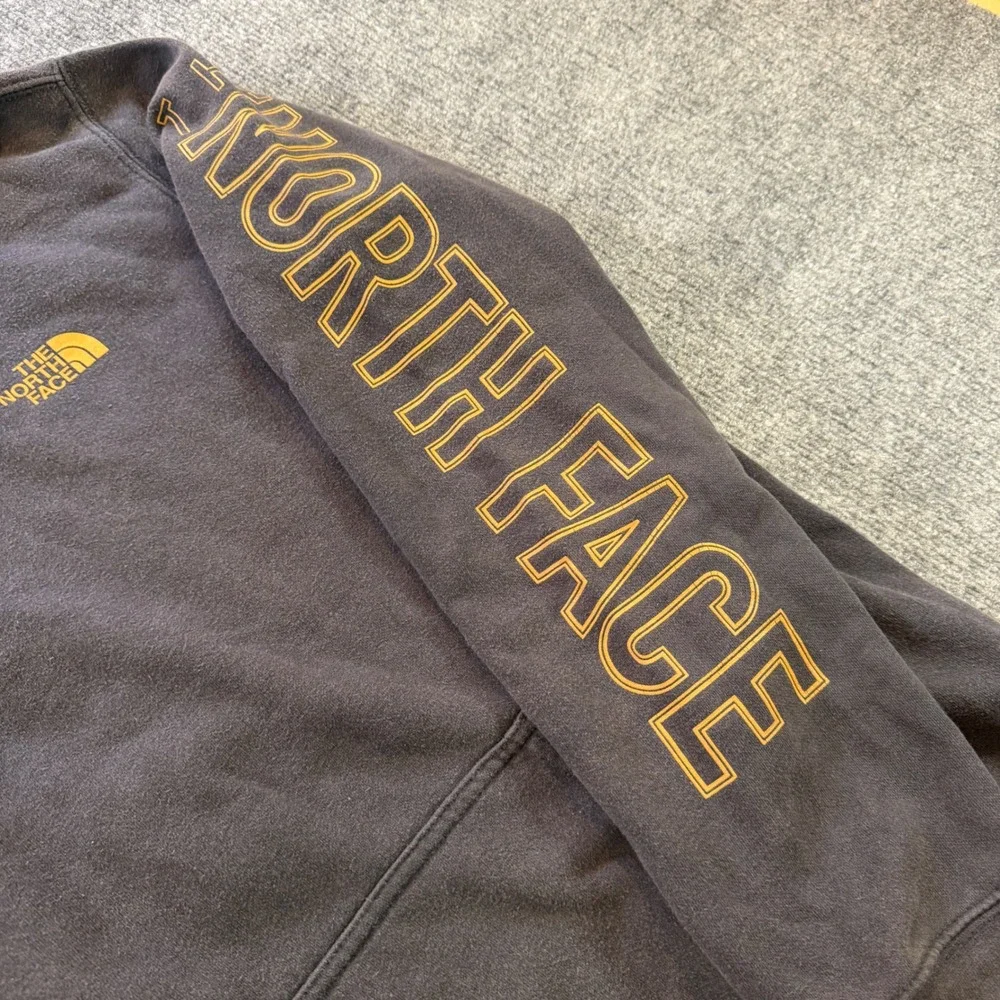 The North Face Mens Sleeve Logo Pullover Hoodie Grey Yellow Large